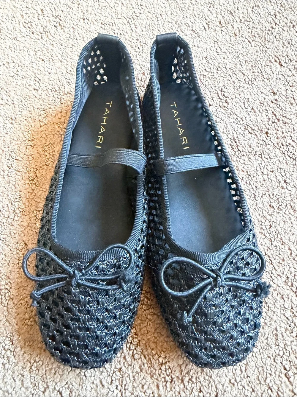 Tahari Girls Black Woven Mary Jane Ballet Flats Youth Size 1 Bow Dress Shoes